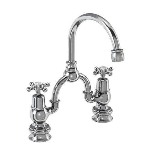 Burlington Claremont 2 Hole Arch Basin Mixer Tap (Chrome & White, 230mm).