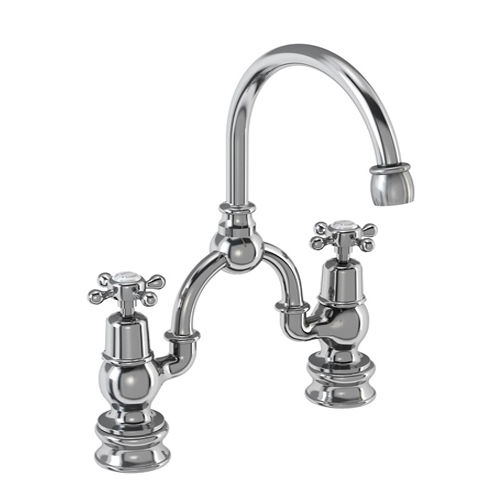 Burlington Claremont 2 Hole Arch Basin Mixer Tap (Chrome & White, 230mm).