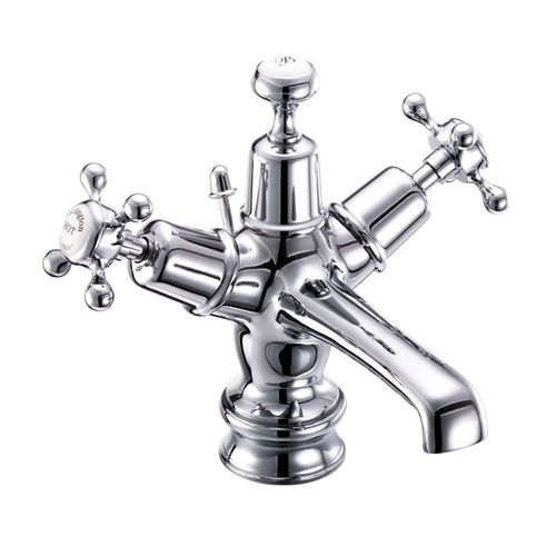 Burlington Claremont Basin Tap With Pop Up Waste (Chrome & White).