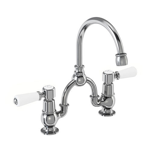 Burlington Kensington 2 Hole Arch Basin Mixer Tap (Chrome & White, 200mm).