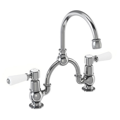 Burlington Kensington 2 Hole Arch Basin Mixer Tap (Chrome & White, 230mm).
