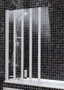 Coram Screens White frameless folding bath screen with 5 panels SFD5CUW.