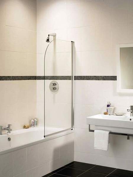 Image Coral silver curved bath screen.