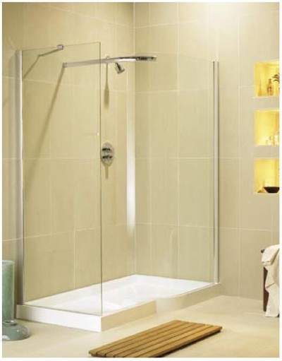 Image Allure left handed 1600x900 walk-in shower enclosure and shower tray.