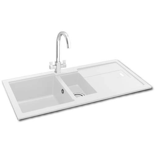 Carron Phoenix Bali 150 Double Bowl Granite Sink 970x500mm (White).