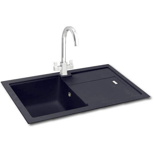 Carron Phoenix Bali 100 Single Bowl Granite Sink 780x500mm (Jet Black).