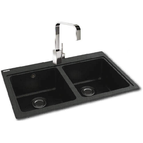 Carron Phoenix Samoa 200 Double Bowl Granite Inset Sink 802x520 (Black).