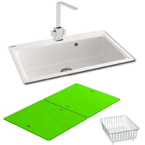 Carron Phoenix Single Bowl Granite Sink & Green Glass 802x520mm (White).