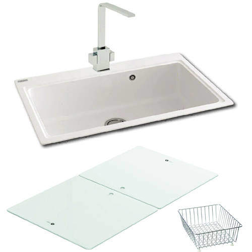 Carron Phoenix Single Bowl Granite Sink & White Glass 802x520mm (White).