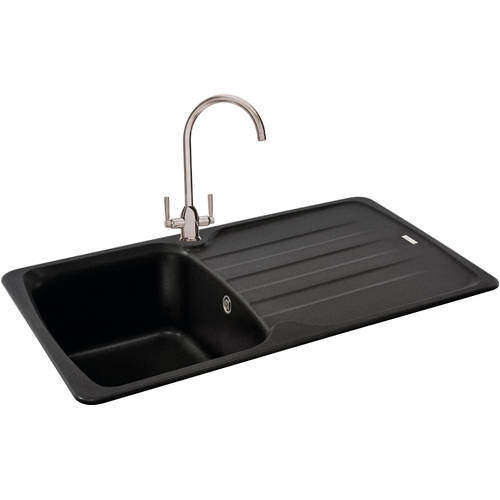 Carron Phoenix Calla 90 Single Bowl Granite Sink 860x500mm (Jet Black).