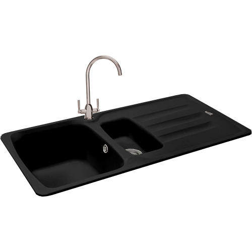 Carron Phoenix Calla 150 Double Bowl Granite Sink 970x500mm (Jet Black).