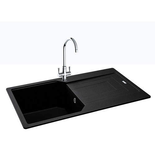 Carron Phoenix Aruba Single Bowl Granite Sink 860x500mm (Jet Black).