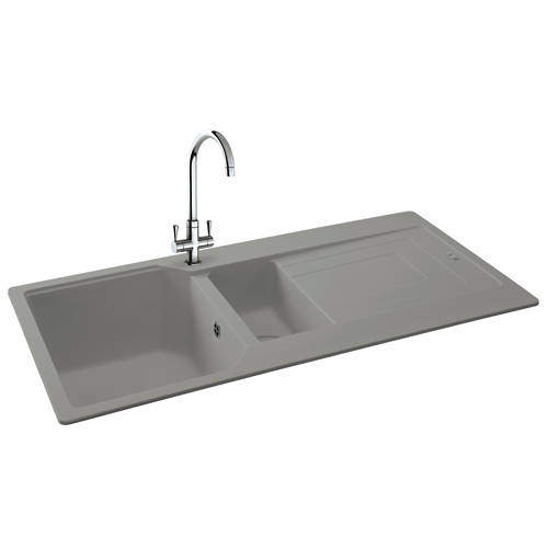 Carron Phoenix Aruba Double Bowl Granite Sink 1000x500mm (Stone Grey).