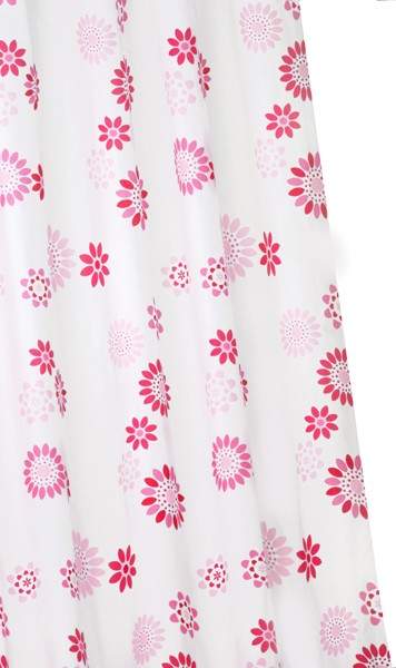 Croydex Textile Shower Curtain & Rings (Pop Flowers Pink, 1800mm).