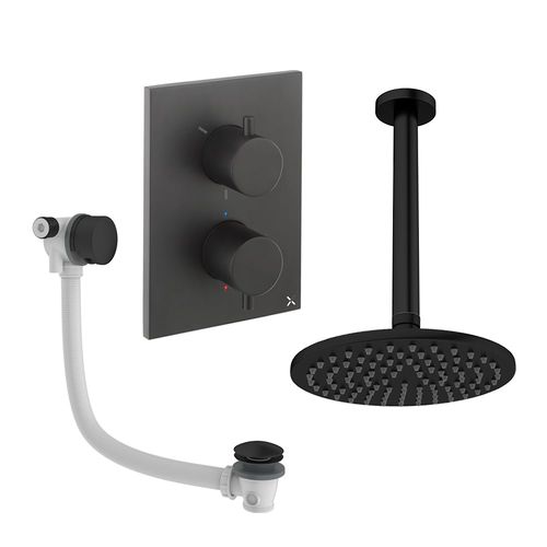 Crosswater MPRO Crossbox Shower Set 7 With 200mm Head & Bath Filler (Matt Black).