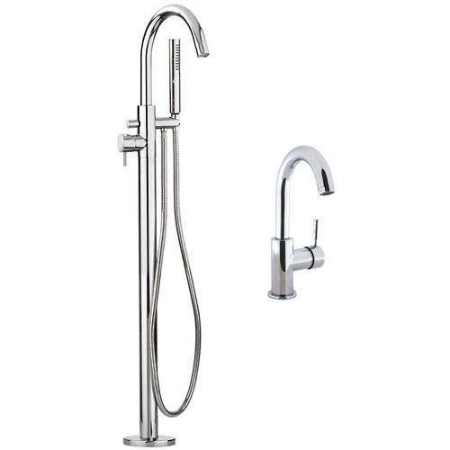 Crosswater Design Basin & Floor Standing Bath Shower Mixer Tap (Chrome).