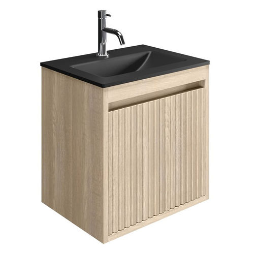 Crosswater Flute Wall Unit With Black Glass Basin (475mm, Navarra Oak, 1TH).