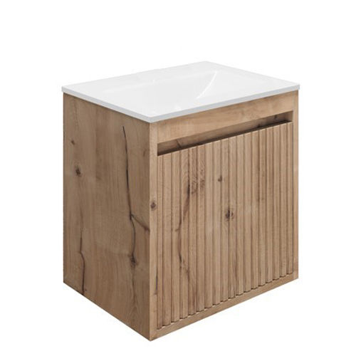 Crosswater Flute Wall Unit With White Glass Basin (475mm, Windsor Oak, 0TH)