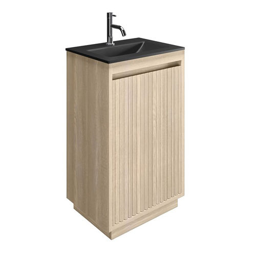 Crosswater Flute Vanity Unit With Black Glass Basin (475mm, Navarra Oak, 1TH).