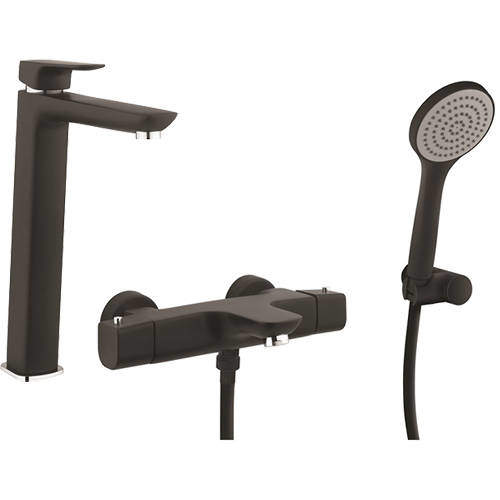 Crosswater North Tall Basin & Wall Mounted BSM Tap Pack & Kit (Matt Black).