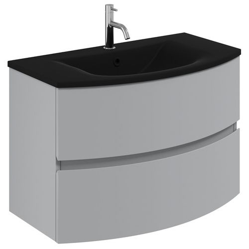 Crosswater Svelte Vanity Unit With Black Glass Basin (800mm, Storm Grey Matt).