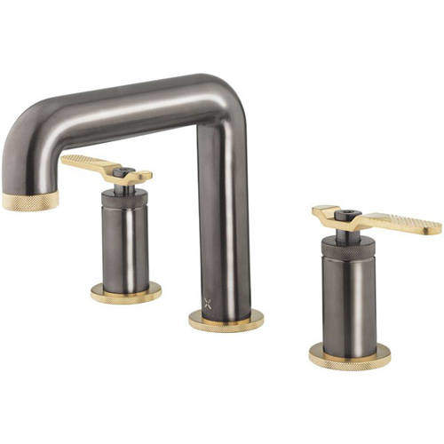 Crosswater UNION 3 Hole Basin Mixer Tap (Black Chrome & Brushed Brass).