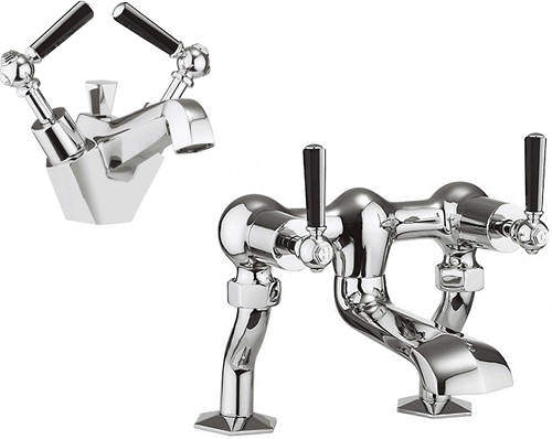 Crosswater Waldorf Basin Mixer & Bath Filler Tap Pack (Black Lever Handles).