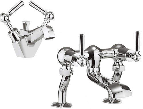 Crosswater Waldorf Basin Mixer & Bath Filler Tap Pack (Chrome Lever Handles).