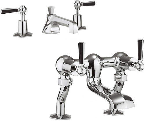 Crosswater Waldorf 3 Hole Basin Mixer & Bath Filler Taps (Black Handles).