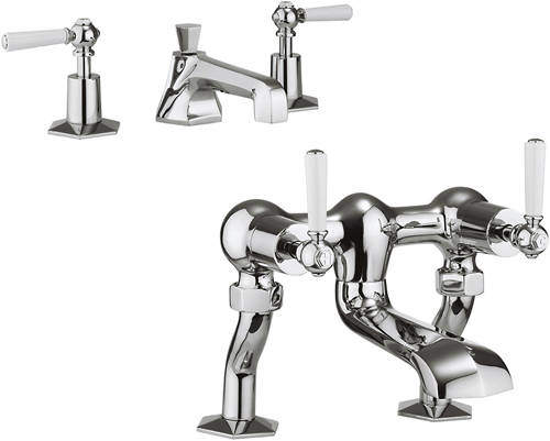 Crosswater Waldorf 3 Hole Basin Mixer & Bath Filler Taps (White Handles).