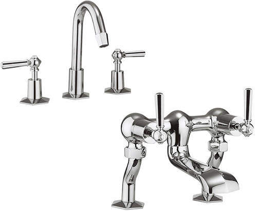 Crosswater Waldorf 3 Hole Basin Mixer & Bath Filler Tap (Chrome Handles).