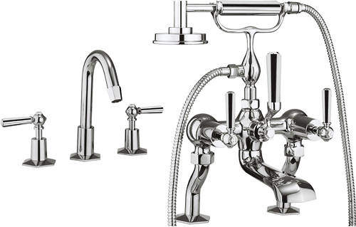 Crosswater Waldorf 3 Hole Basin & Bath Shower Mixer Tap (Chrome Handles)