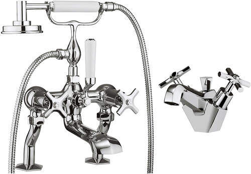 Crosswater Waldorf Basin & Bath Shower Mixer Tap Pack (Chrome).