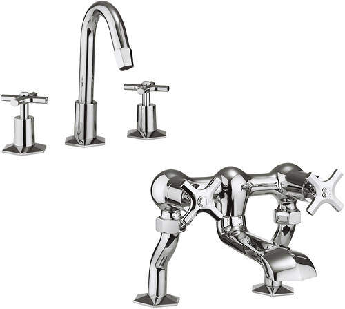 Crosswater Waldorf 3 Hole Basin Mixer & Bath Filler Tap Pack (Chrome).