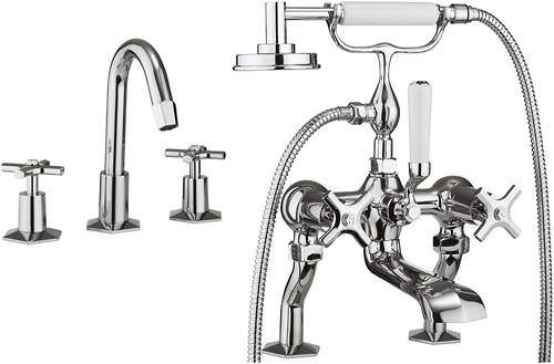 Crosswater Waldorf 3 Hole Basin & Bath Shower Mixer Tap Pack (Chrome).