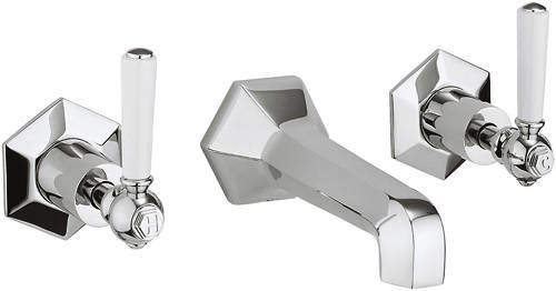Crosswater Waldorf Wall Mounted 3 Hole Basin Tap & White Lever Handles.