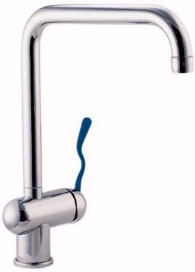 Deva Soverato Monoblock Sink Mixer, Swivel Spout & Blue Handle.