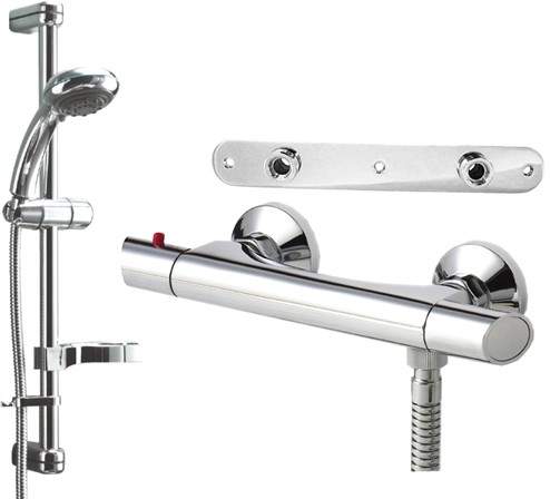 Deva Combi Modern Thermostatic Shower Kit With Wall Plate (Chrome).