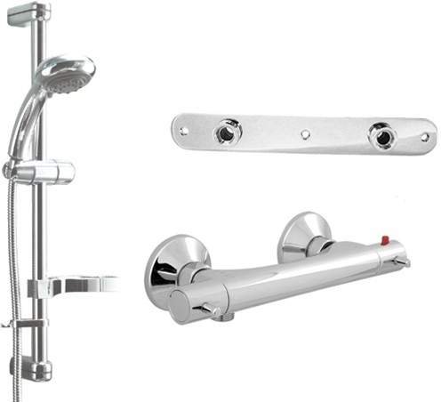 Deva Vision Modern Thermostatic Bar Shower Kit And Wall Plate (Chrome).