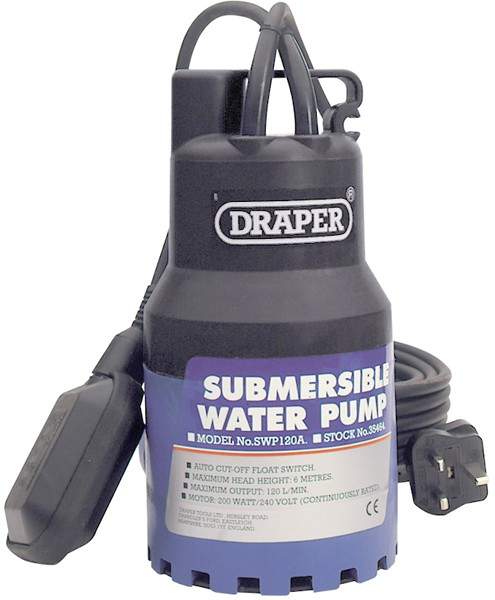 Draper Submersible Water Pump With Float Switch, Cable & Plug.