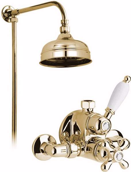 Vado Westbury Gold thermostatic valve, rigid riser and 6" head.