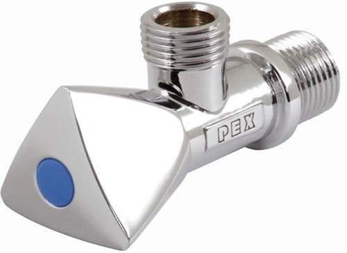Vado Pex Chrome heavy pattern angle valve, 1/2" for hot or cold.