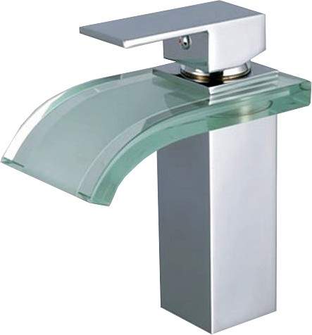 Hydra Glass Waterfall Basin Tap With Curved Spout (Chrome).