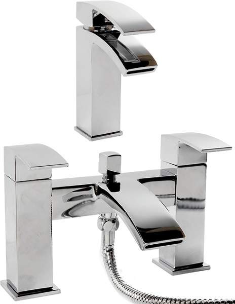 Hydra Asti Waterfall Basin & Bath Shower Mixer Tap Set (Chrome).