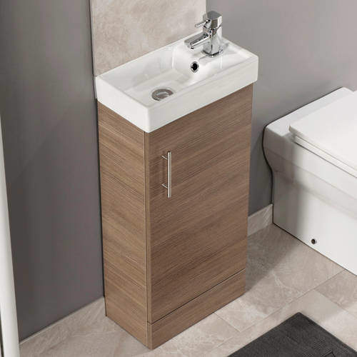 Italia Furniture Compact Vanity Unit With Ceramic Basin (Medium Oak).