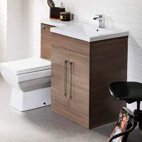 Italia Furniture L Shaped Vanity Pack With BTW Unit & Basin (RH, Medium Oak).