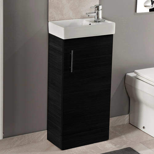 Italia Furniture Compact Vanity Unit With Ceramic Basin (Black Ash).