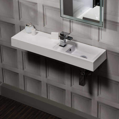 Italia Furniture Cube Plus Wall Hung Polymarble Basin With 1 Tap Hole (Reversible).