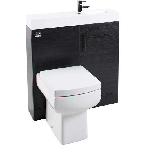 Italia Furniture Cube Plus Pack With Black Ash Vanity, BTW Unit & Basin (RH).