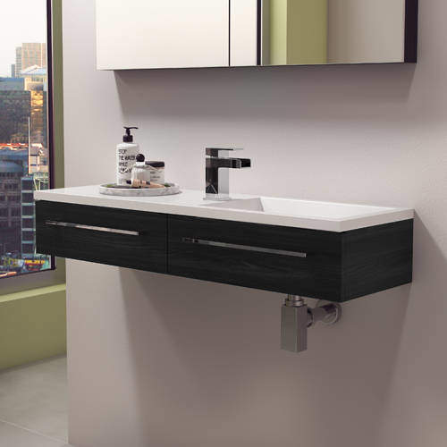 Italia Furniture 1000mm Vanity Unit With Drawer & Basin (Black Ash).